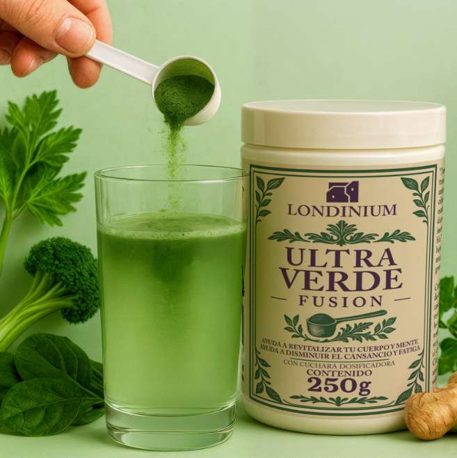 Foto de persona disolviendo Londinium Ultra Verde en un vaso de agua